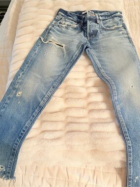 Moussy Light Blue Distressed Straight Leg Jeans